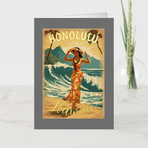 Vintage stijl Hawaiaanse reis Honolulu Midden-Paci Folie Wenskaart