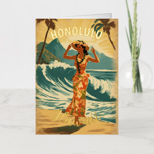 Vintage stijl Hawaiaanse reis Honolulu Midden-Paci Folie Wenskaart