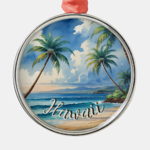 Vintage stijl Hawaiaanse reis kust blauwe zee Metalen Ornament