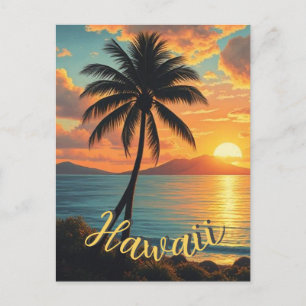 Vintage stijl Hawaiaanse reis kust zee zonsonderga Feestdagenkaart