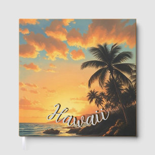 Vintage stijl Hawaiaanse reis kust zee zonsonderga Gastenboek