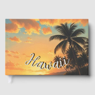 Vintage stijl Hawaiaanse reis kust zee zonsonderga Gastenboek