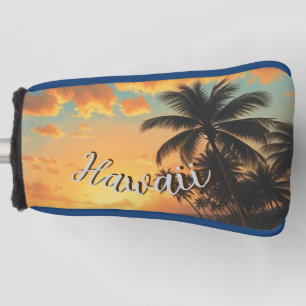 Vintage stijl Hawaiaanse reis kust zee zonsonderga Golfheadcover