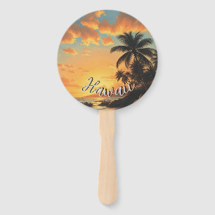 Vintage stijl Hawaiaanse reis kust zee zonsonderga Handwaaier