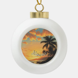 Vintage stijl Hawaiaanse reis kust zee zonsonderga Keramische Bal Ornament