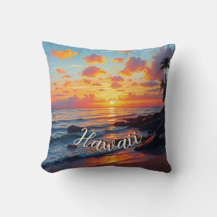 Vintage stijl Hawaiaanse reis kust zee zonsonderga Kussen