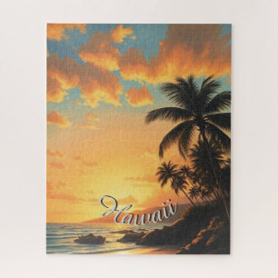 Vintage stijl Hawaiaanse reis kust zee zonsonderga Legpuzzel