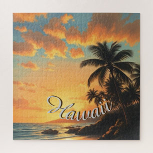 Vintage stijl Hawaiaanse reis kust zee zonsonderga Legpuzzel