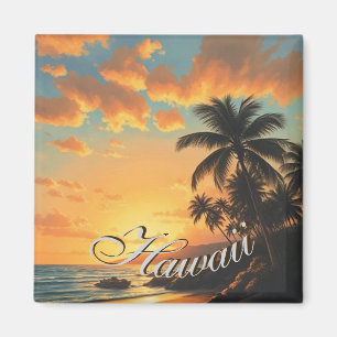 Vintage stijl Hawaiaanse reis kust zee zonsonderga Magneet