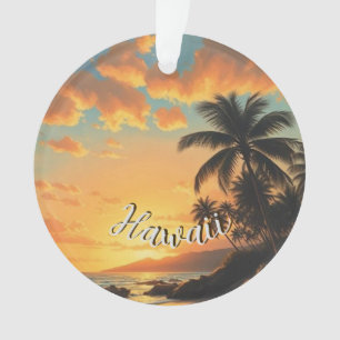 Vintage stijl Hawaiaanse reis kust zee zonsonderga Ornament