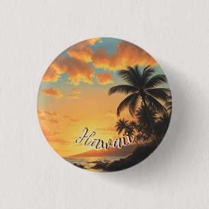 Vintage stijl Hawaiaanse reis kust zee zonsonderga Ronde Button 3,2 Cm