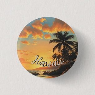 Vintage stijl Hawaiaanse reis kust zee zonsonderga Ronde Button 3,2 Cm