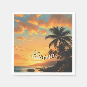 Vintage stijl Hawaiaanse reis kust zee zonsonderga Servet