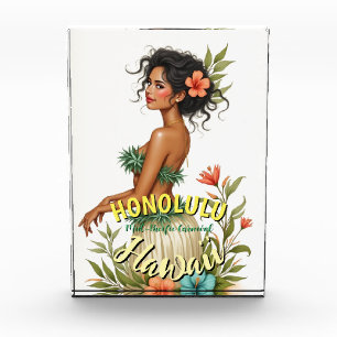 Vintage stijl Hawaii Reis Honolulu Hula-meisje Fotoblokken