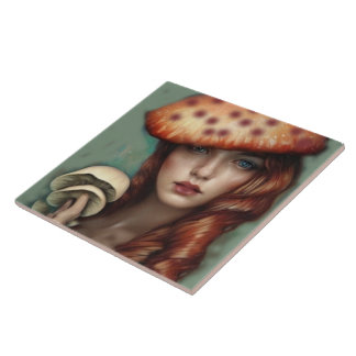vintage stijl kunstenaar ontwerp dame met paddenst tegeltje