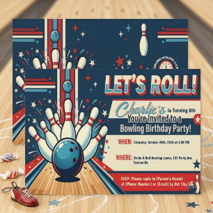 Vintage stijl Let's Roll Bowling 8e verjaardag Kaart