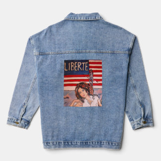 Vintage Stijl Liberté Portret met Amerikaanse Vlag Denim Jacket