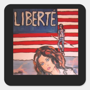 Vintage Stijl Liberté Portret met Amerikaanse Vlag Vierkante Sticker