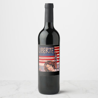 Vintage Stijl Liberté Portret met Amerikaanse Vlag Wijn Etiket