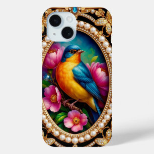 Vintage stijl lijst met kleurrijke vogel iPhone 15 case