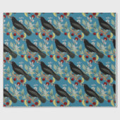 Vintage stijl merel op blauwe ambacht of cadeaupapier (Vlak)
