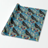 Vintage stijl merel op blauwe ambacht of cadeaupapier (Uitgerold)