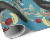 Vintage stijl merel op blauwe ambacht of cadeaupapier (Rol Hoek)