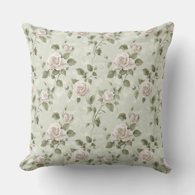 Vintage stijl neutraal bloempatroon kussen (Voorkant)