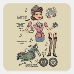 Vintage Stijl Papieren Poppen Kit Avontuur Vierkante Sticker