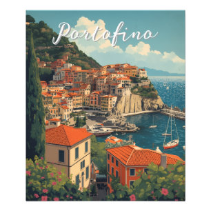 Vintage stijl Portofino Genova Italië Foto Afdruk