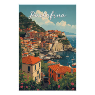 Vintage stijl Portofino Genova Italië Perfect Poster