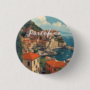 Vintage stijl Portofino Genova Italië Ronde Button 3,2 Cm