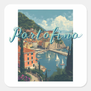 Vintage stijl Portofino Genova Italië Vierkante Sticker