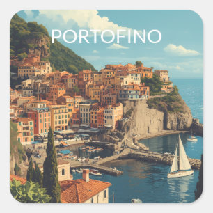 Vintage stijl Portofino Genova Italië Vierkante Sticker