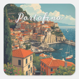 Vintage stijl Portofino Genova Italië Vierkante Sticker