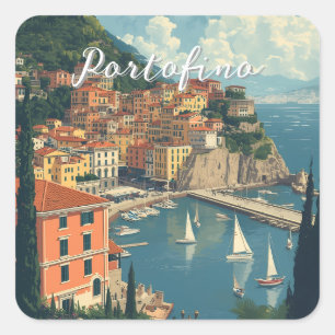 Vintage stijl Portofino Genova Italië Vierkante Sticker