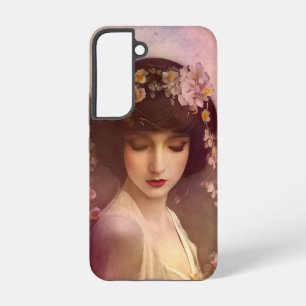 Vintage stijl portret van mooie bloemige vrouw samsung galaxy hoesje