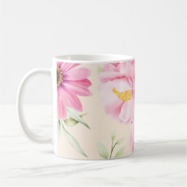 Vintage stijl print met roze bloemen & rozen koffiemok