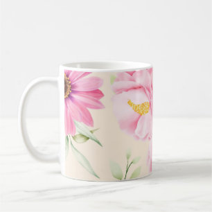 Vintage stijl print met roze bloemen & rozen koffiemok