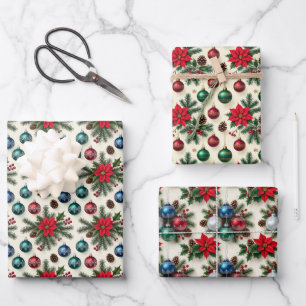 Vintage stijl retro kerstcadeauverpakking 3-vel se inpakpapier vel