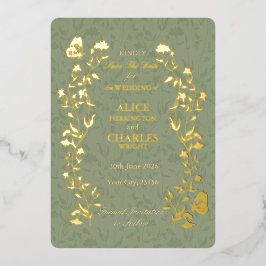 Vintage stijl Sage groen Save The Date Folie Uitnodiging