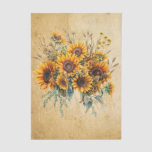 Vintage stijl spray van zonnebloemen op perkament  tissuepapier