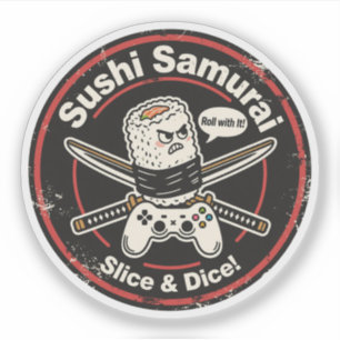 Vintage stijl sushirol met controller & Katanas Sticker