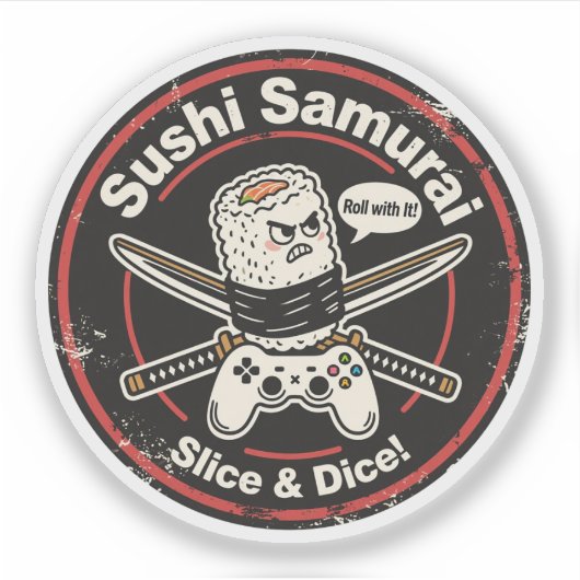 Vintage stijl sushirol met controller & Katanas Sticker (Voorkant)