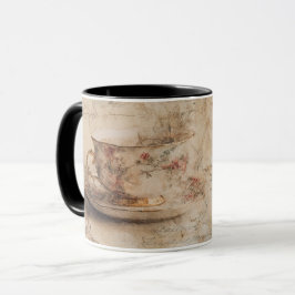 vintage stijl theekopje en bloemen mok