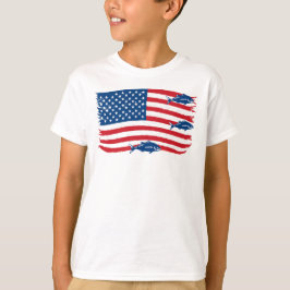 Vintage Stijl Vissen Amerikaanse Vlag Rood Blauw T-shirt
