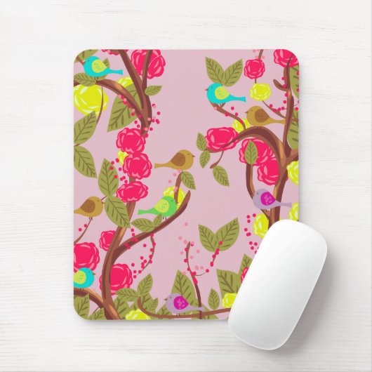 Vintage stijl Vogels en Bloemen Muismat (Met muis)