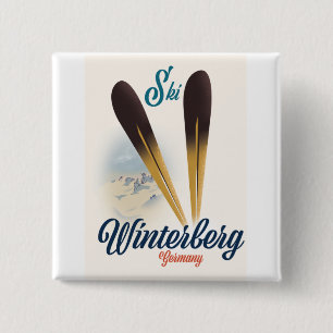 Vintage stijl Winterberg Duitsland ski poster Vierkante Button 5,1 Cm