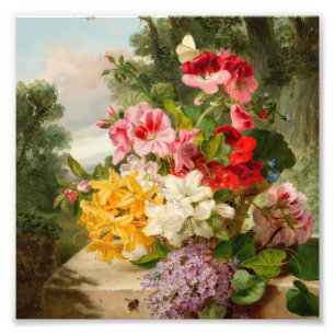 Vintage Stilleven Bloemboeket Olie Schilderij Foto Afdruk