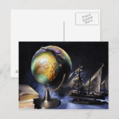 Vintage stilleven met wereldbol briefkaart (Voorkant / Achterkant)